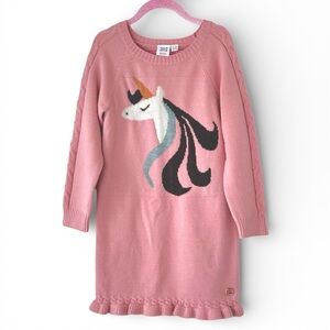 Deux par Deux Unicorn Sweater Blush Pink Intarsia Knit Ruffle Hem Girl’s 6 NWOT